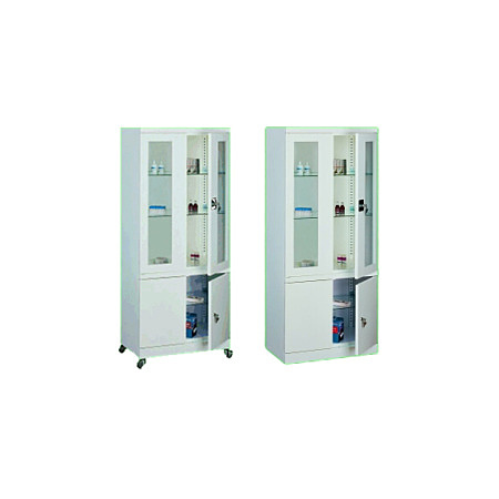 Medical two-door glass cabinet SML 114 with wheels 104