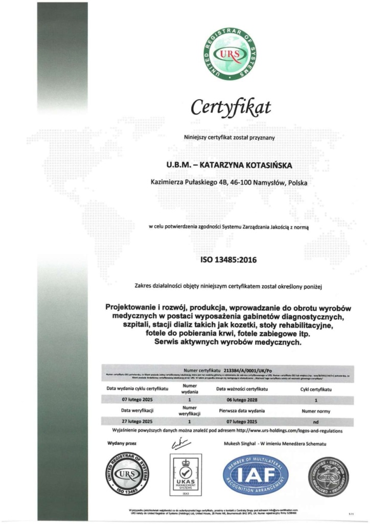 Cert ISO 13485 U.B.M. - KATARZYNA KOTASIŃSKA 2025 PL